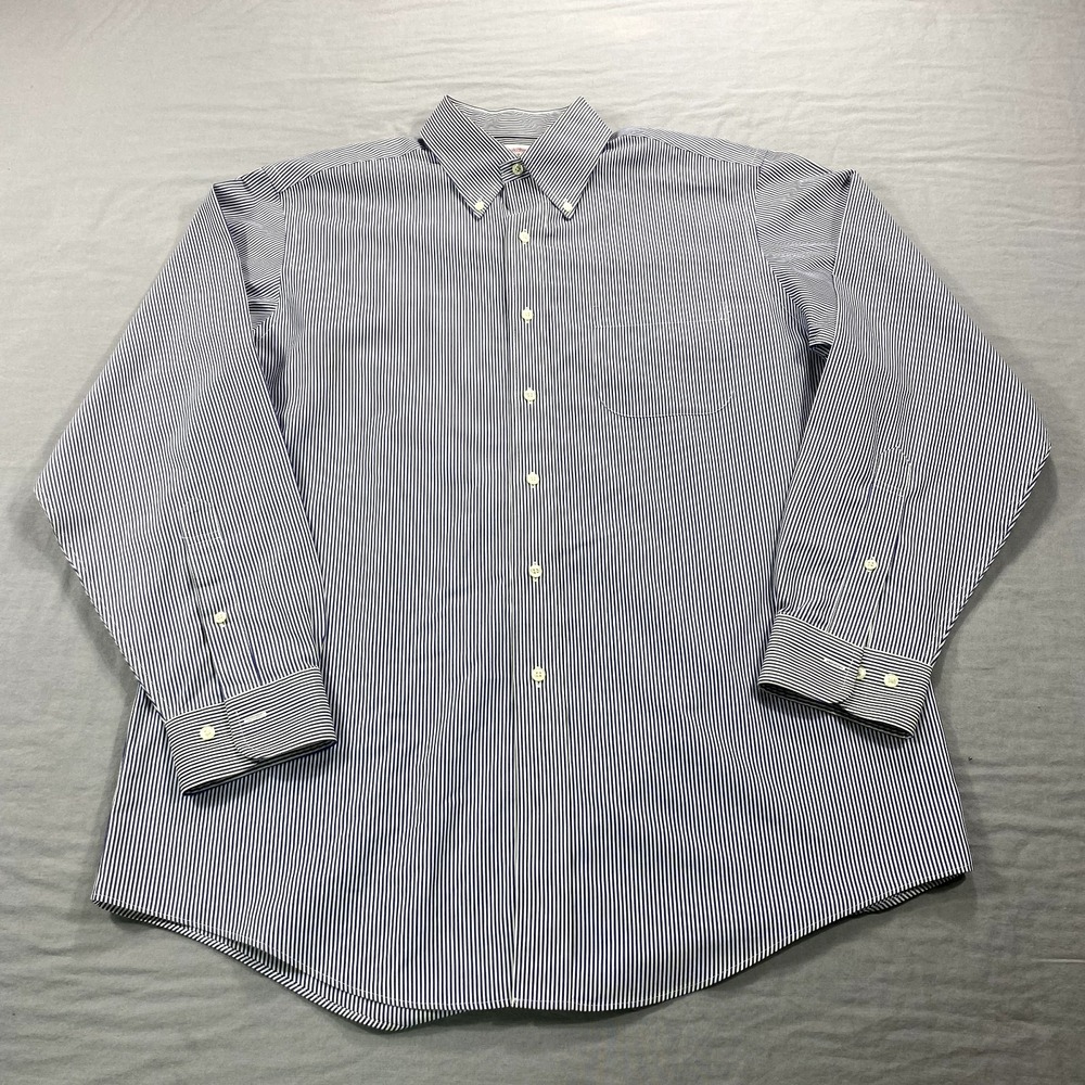 Brooks Brothers Shirt Mens XL 16 Blue Striped Button Up Casual Dress Adult